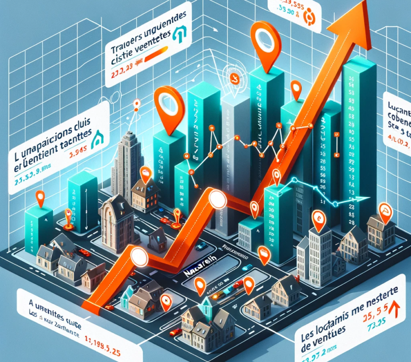 Graphique interactif montrant l’augmentation du trafic client et des ventes en fonction de la localisation. La rue Nazareth est mise en évidence avec